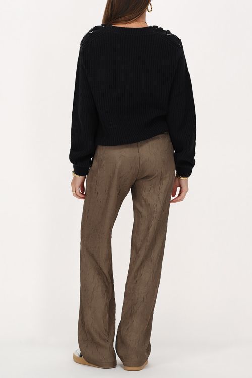 Bruine pantalon met structuur en blinde knoop
