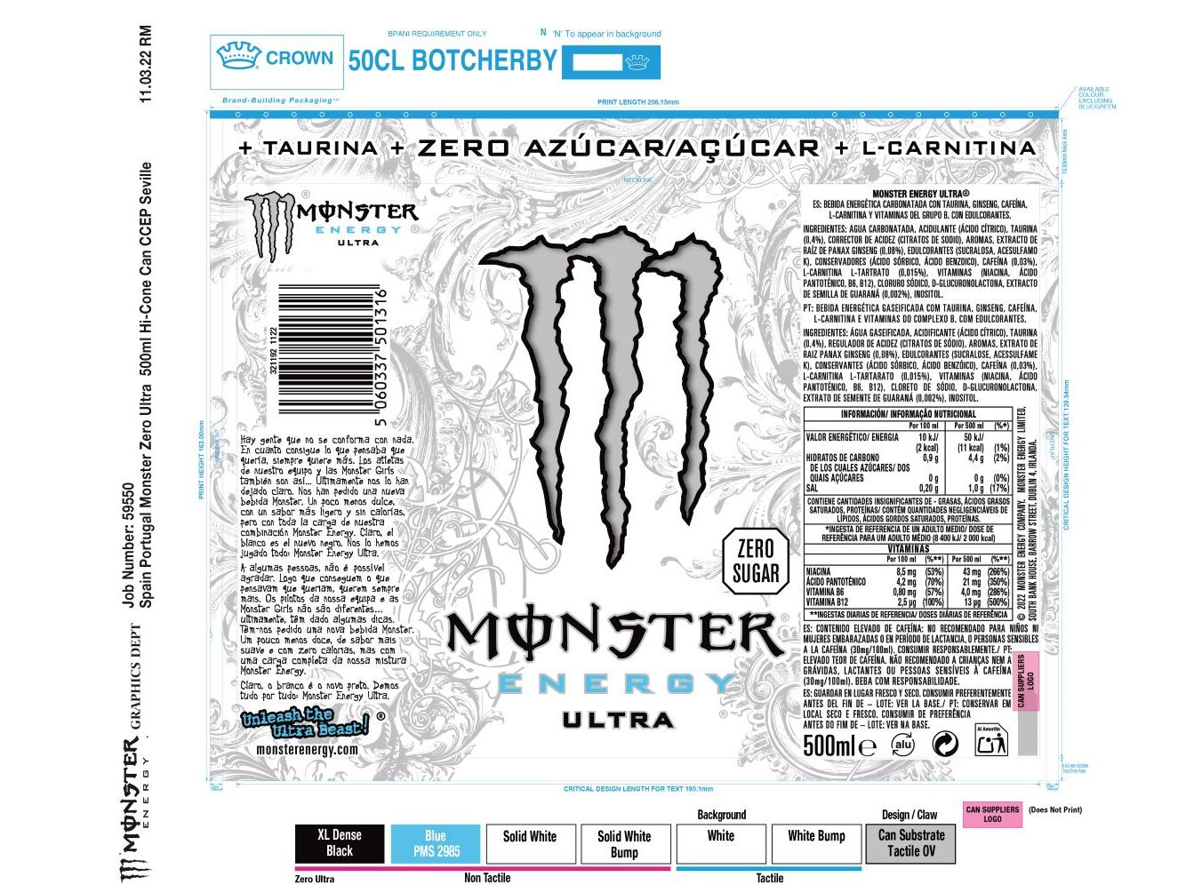 BEBIDA ENERGÉTICA MONSTER ULTRA WHITE ZERO 4X0.50L