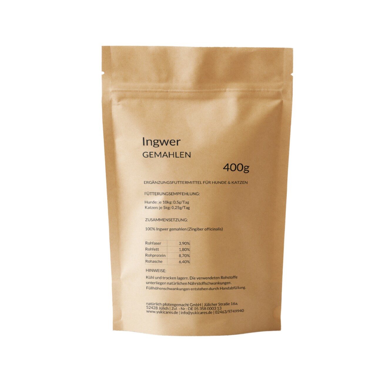 Yuki Cares Ingwer Pulver, 400g