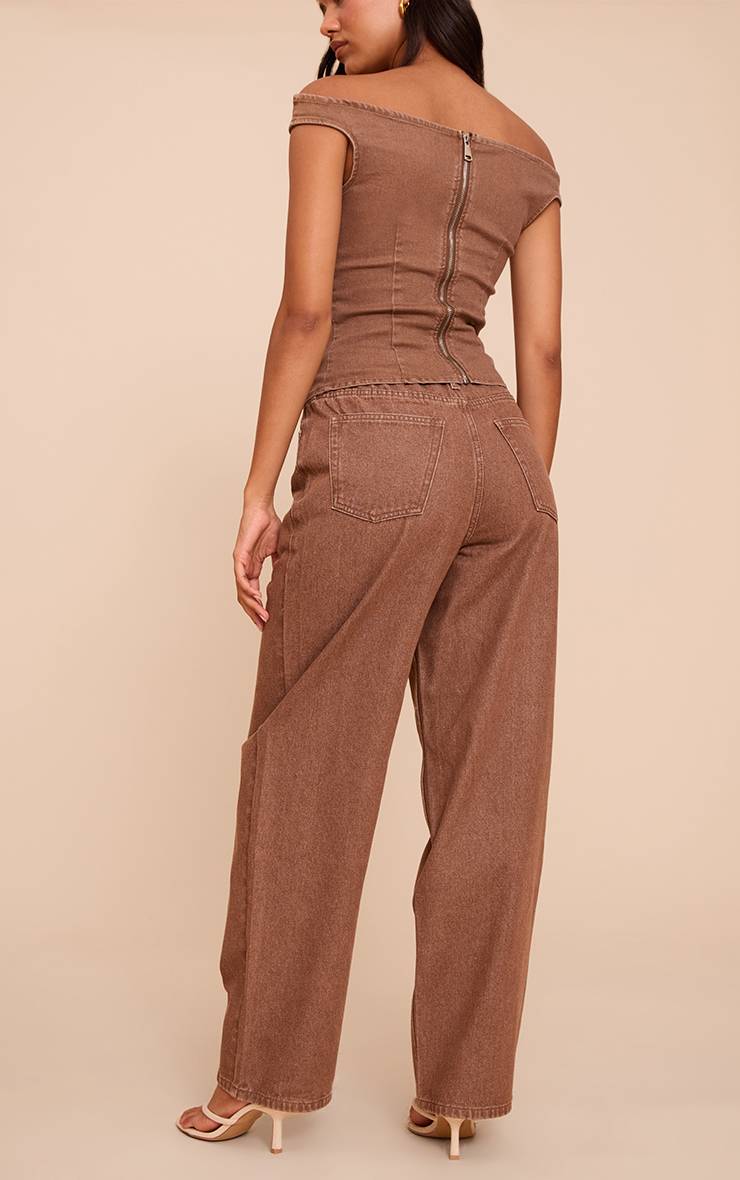 Marron Jean Large Slouchy Léger À Jambe Évasée