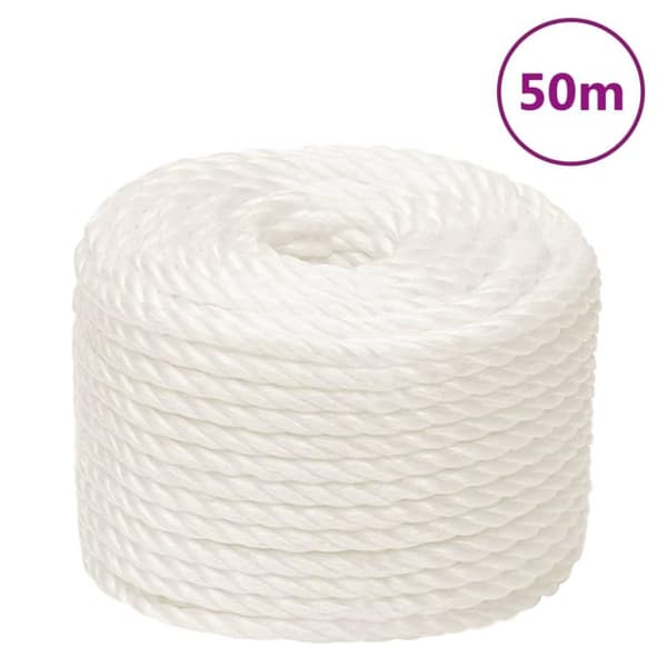 vidaXL Arbeidstau hvit 12 mm 50 m polypropylen