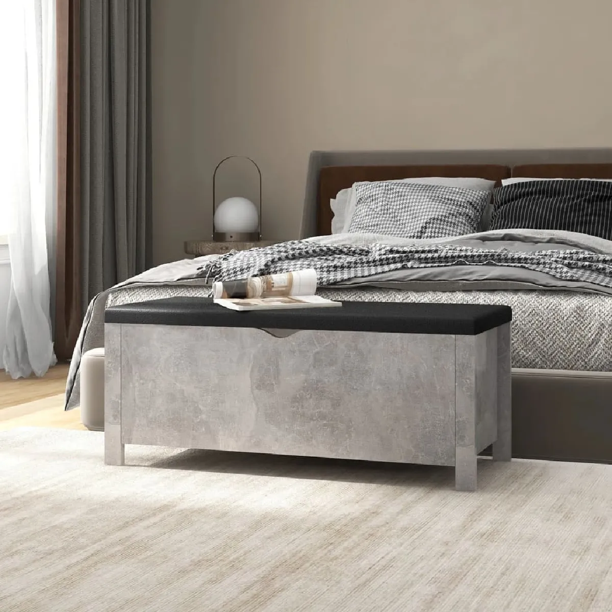 VidaXL Boîte de rangement avec coussin - Gris béton