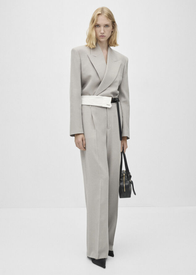 MANGO Double-breasted suit jacket Lt pastel grey