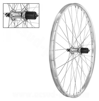 Roue vtt 26  ar blocage k7 jante argent mach1 m110. moy.shim tx500 v-brake 8/9/10v 36t