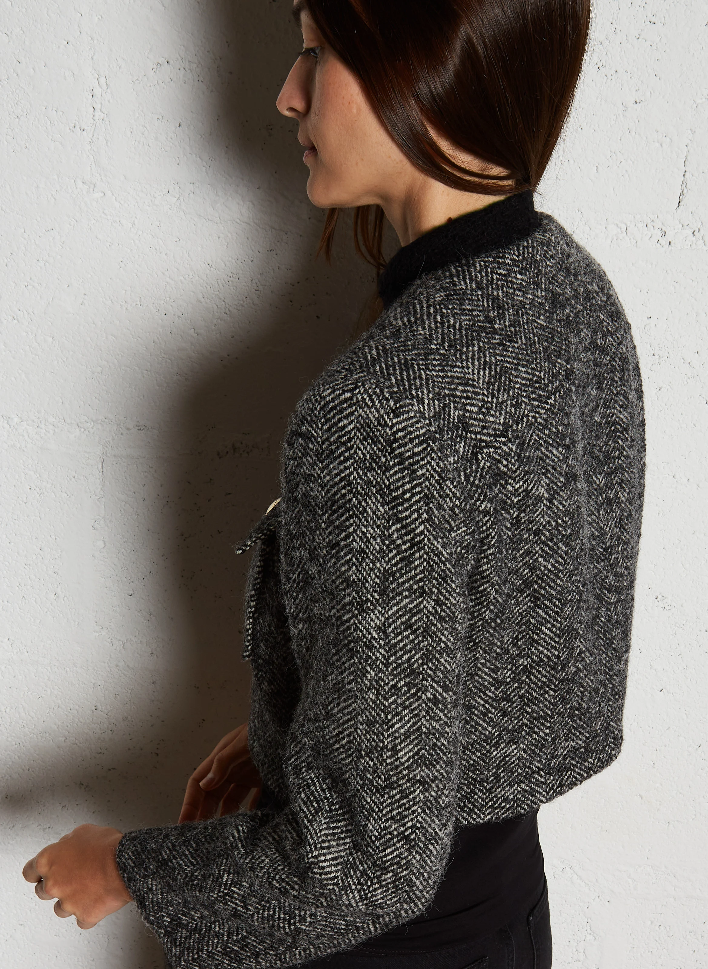 TALYA - Veste courte à motifs chevrons| Gris