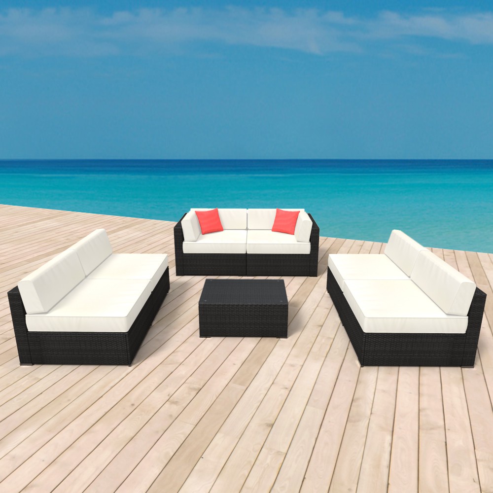 Rattanlounge SYDNEY schwarz/weiss