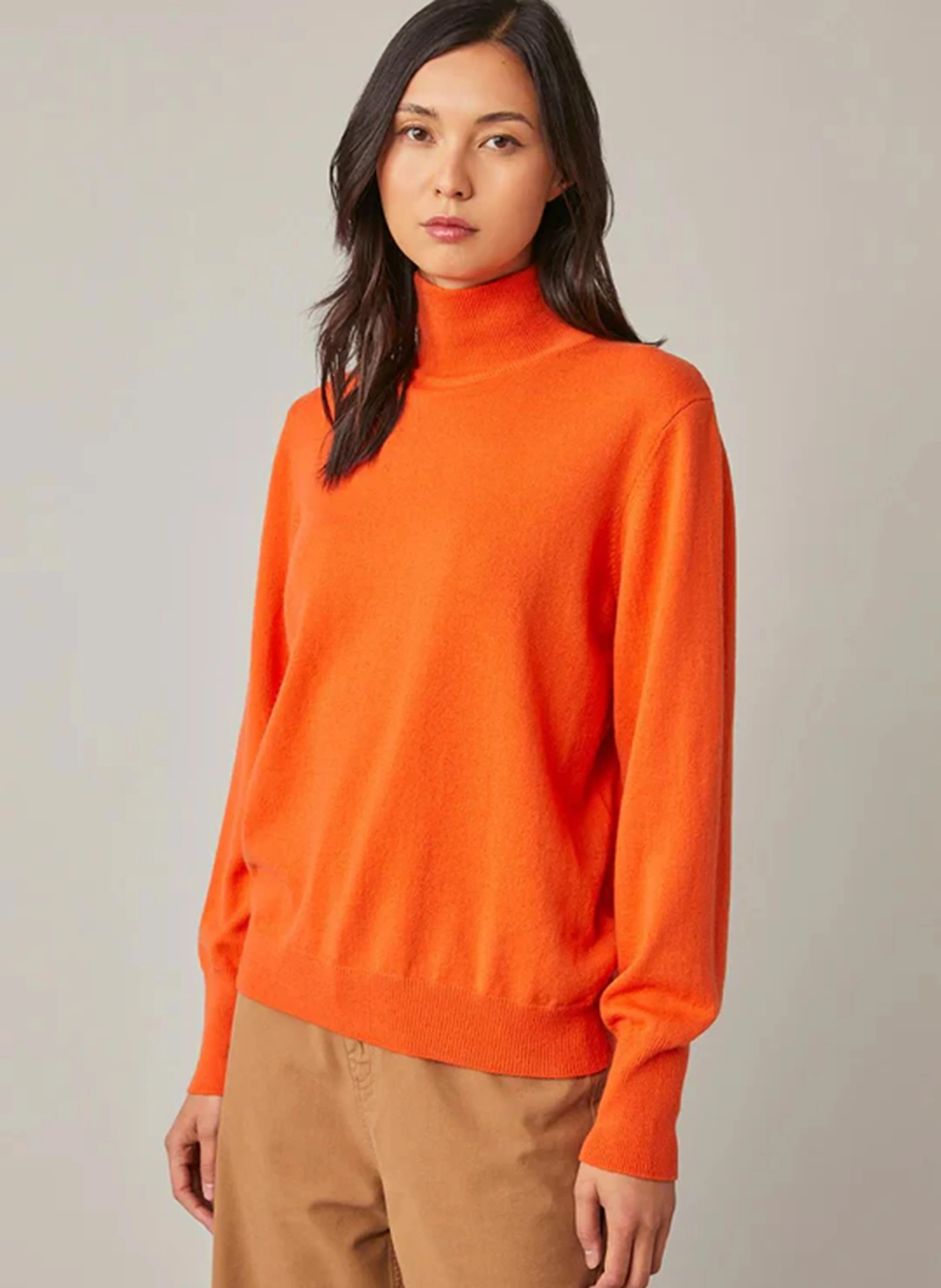 EMIGUEL - Pull ajusté col montant en laine | Orange