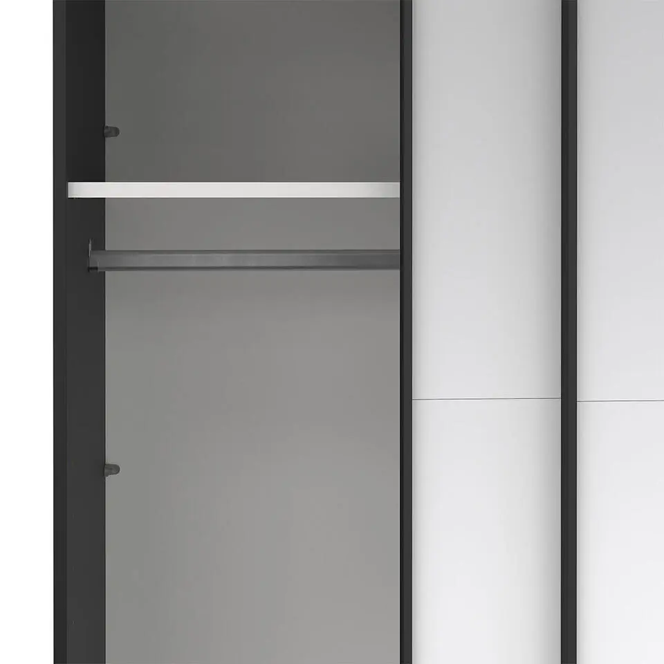Hioshop Catania schuifdeurkast 2 deuren met spiegel 120x220cm mat zwart