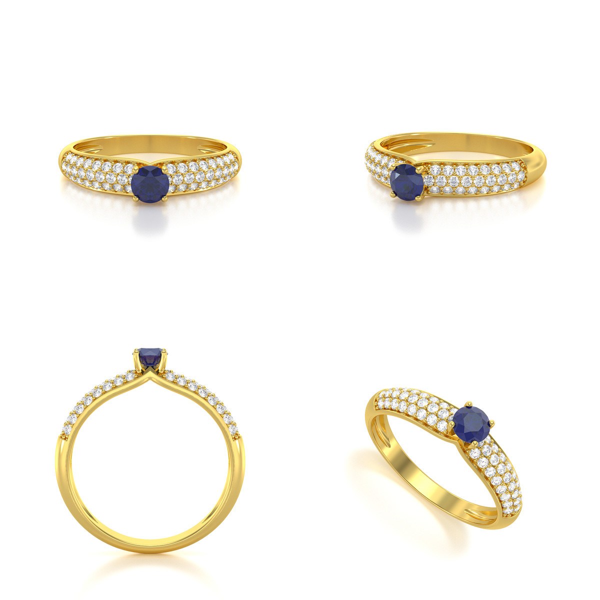 Bague ADEN Or 585 Jaune Saphir et diamants 1.978grs