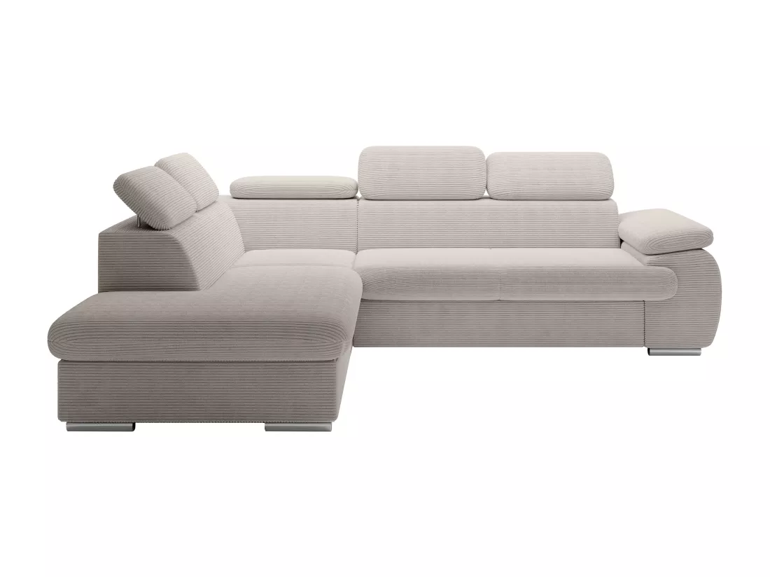 Canapé d'angle gauche convertible en velours côtelé beige FABIEN