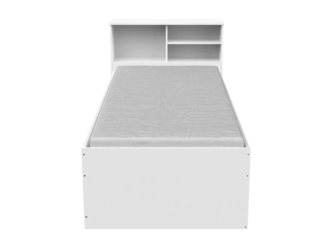 Lit 90 x 190 cm avec tiroirs et rangements - Coloris : Blanc + Sommier - BORIS II