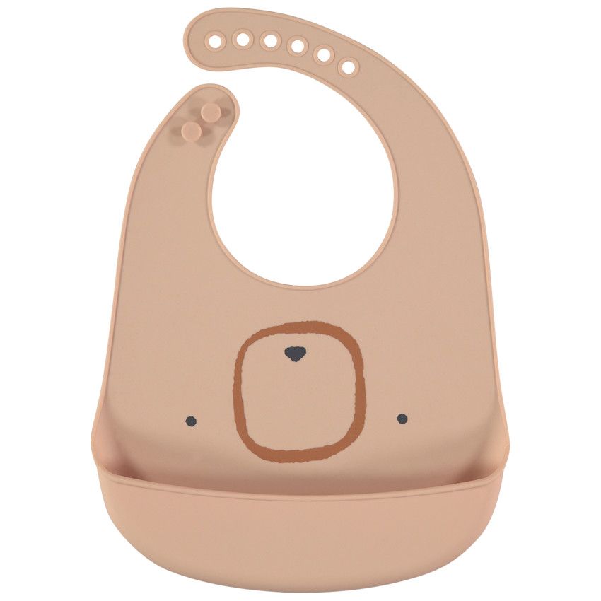 Bavoir en silicone imprimé ours - Marron - Ecru