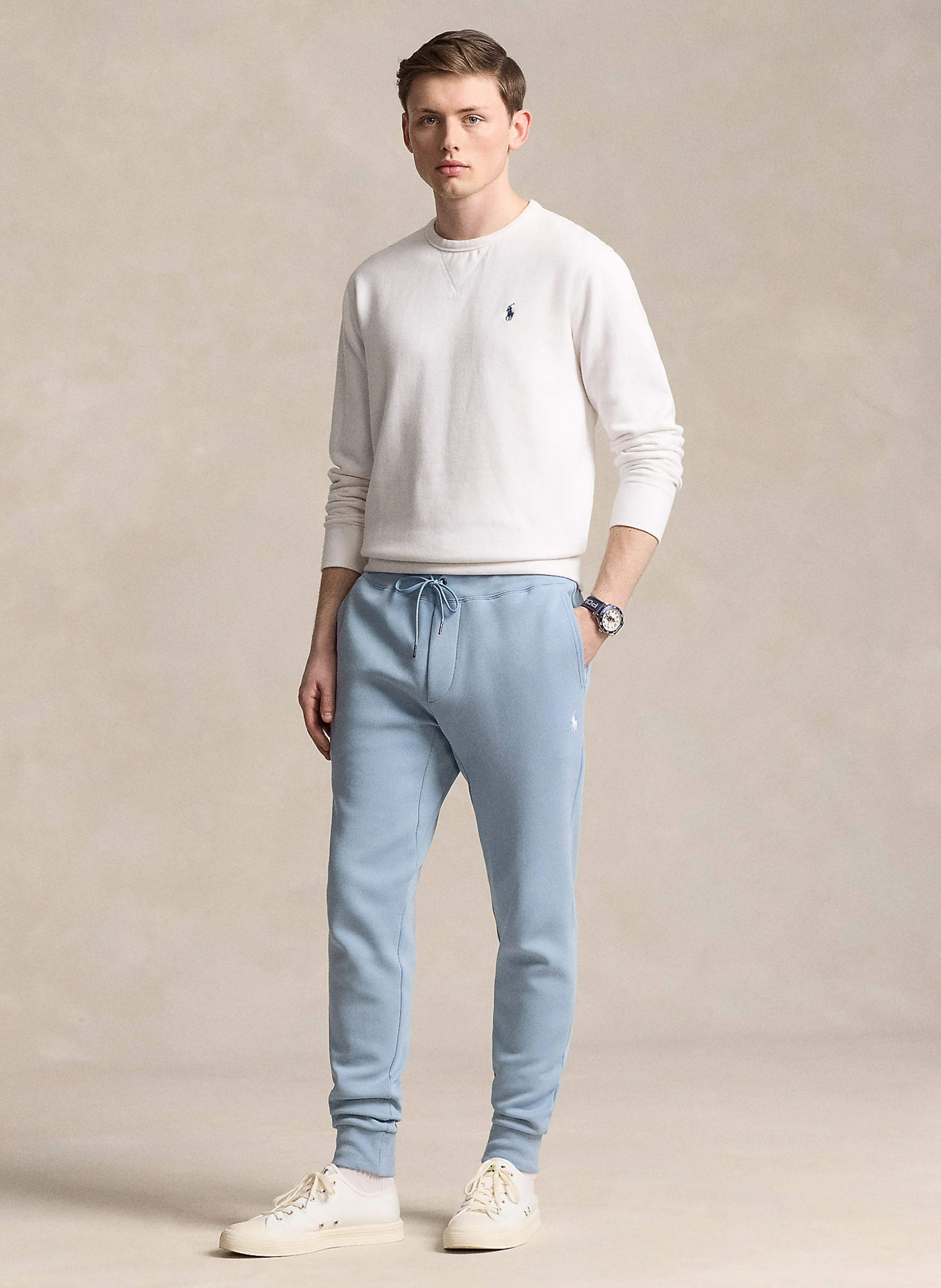 Jogging ajusté en coton mélangé | Bleu