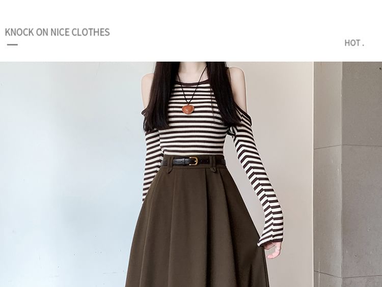 MAVIS - Hoge taille effen maxi A-lijn rok