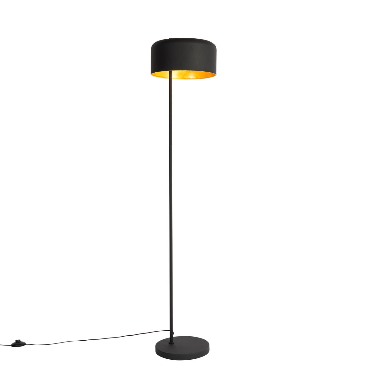 Retro vloerlamp zwart met gouden binnenkant - Jinte