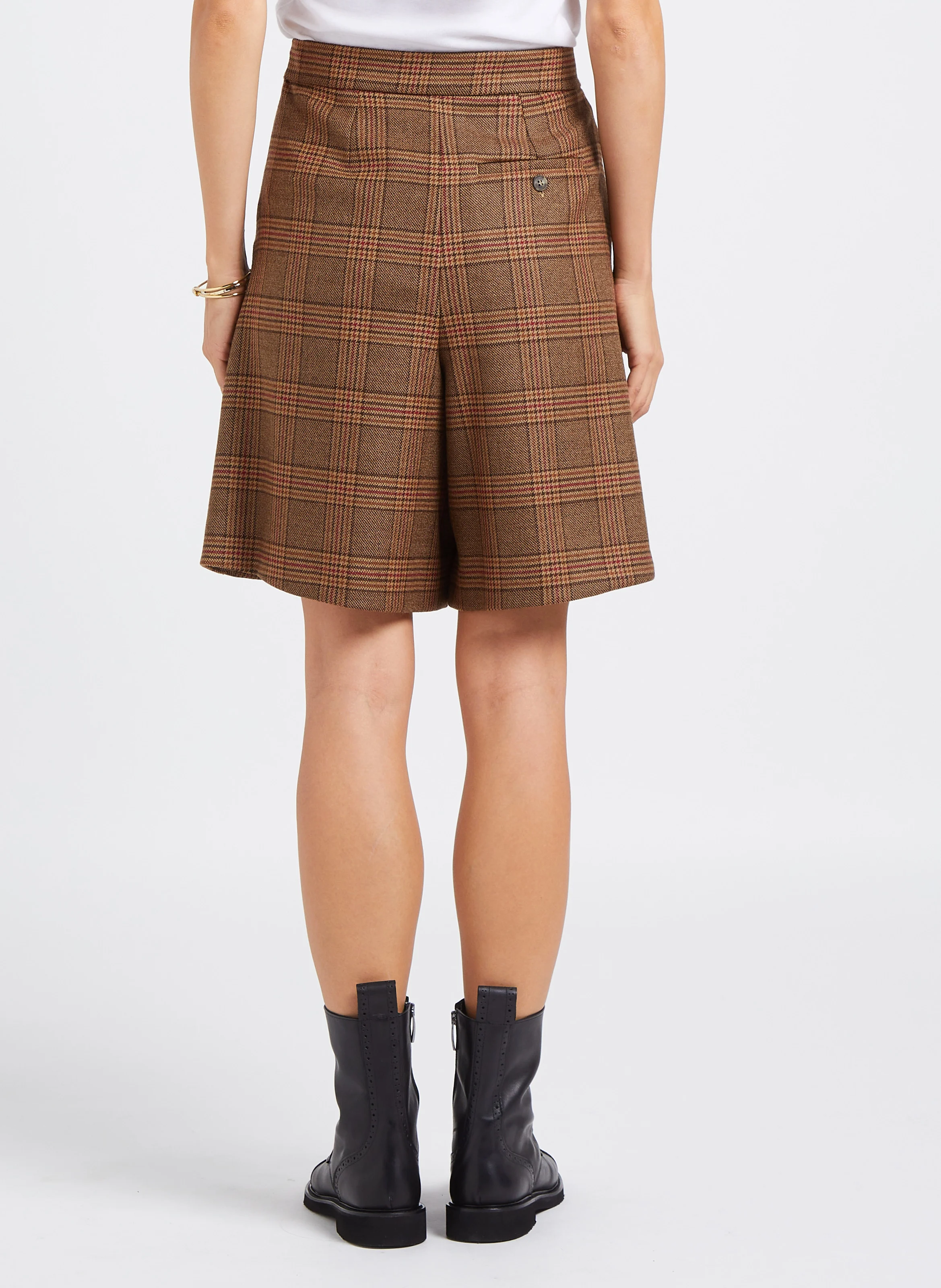 BRAMA - Short taille haute à carreaux en laine | Marron
