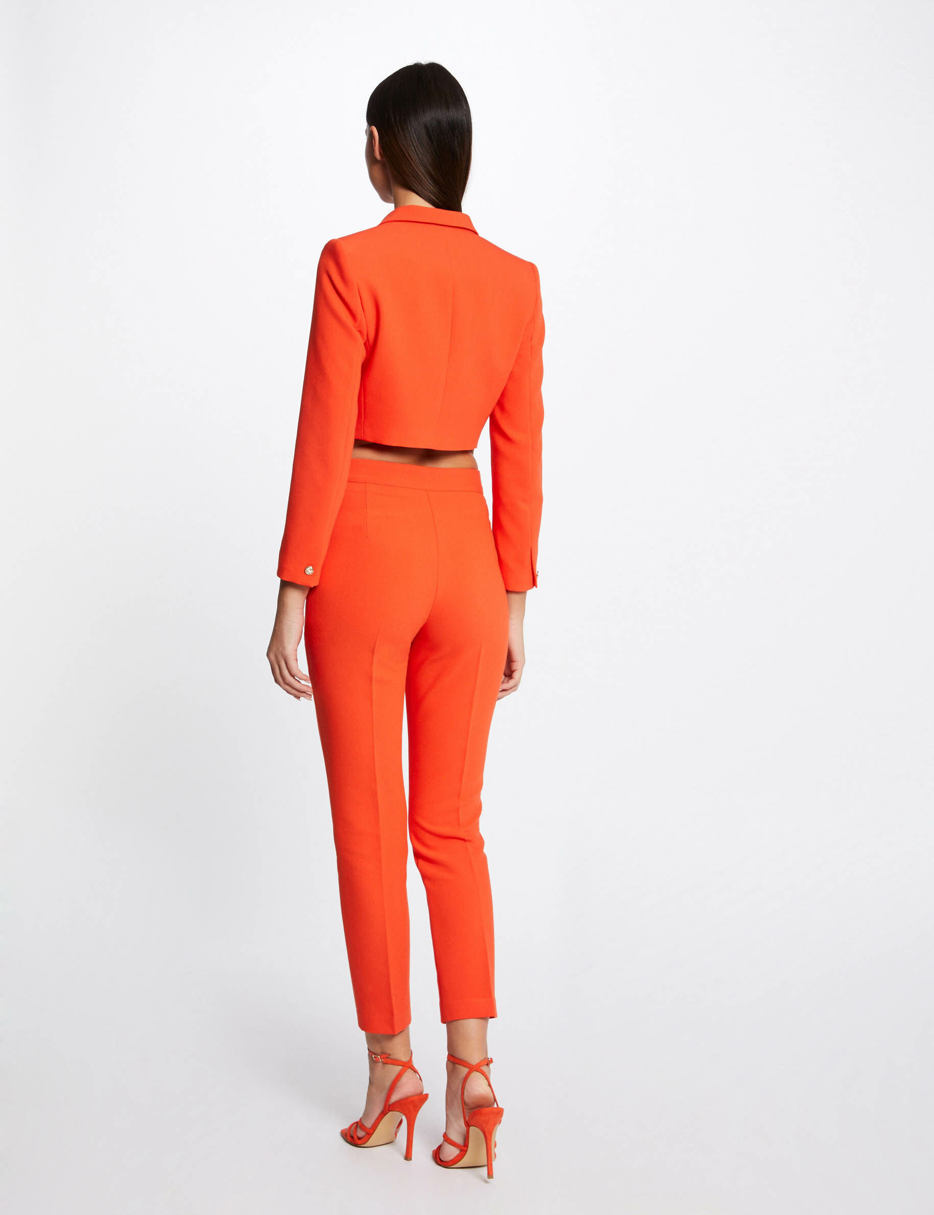 Pantalon city ajusté 7/8ème avec boutons orange femme - orange