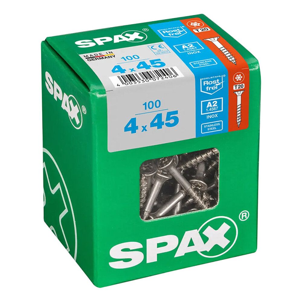 UNIVERSALSKRUE SPAX RUSTFRI A2 4X45MM 100 STK