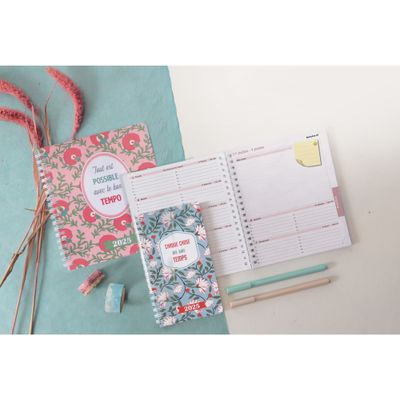Exacompta Dodo & Cath Lady - Agenda 2025 - semainier - reliure à anneaux métalliques - 18 W - 150 x 170 mm - blanc - heure - carton