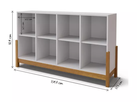 Étagère 8 cubes horizontale panneaux de fibres blanc et noisette KENAN