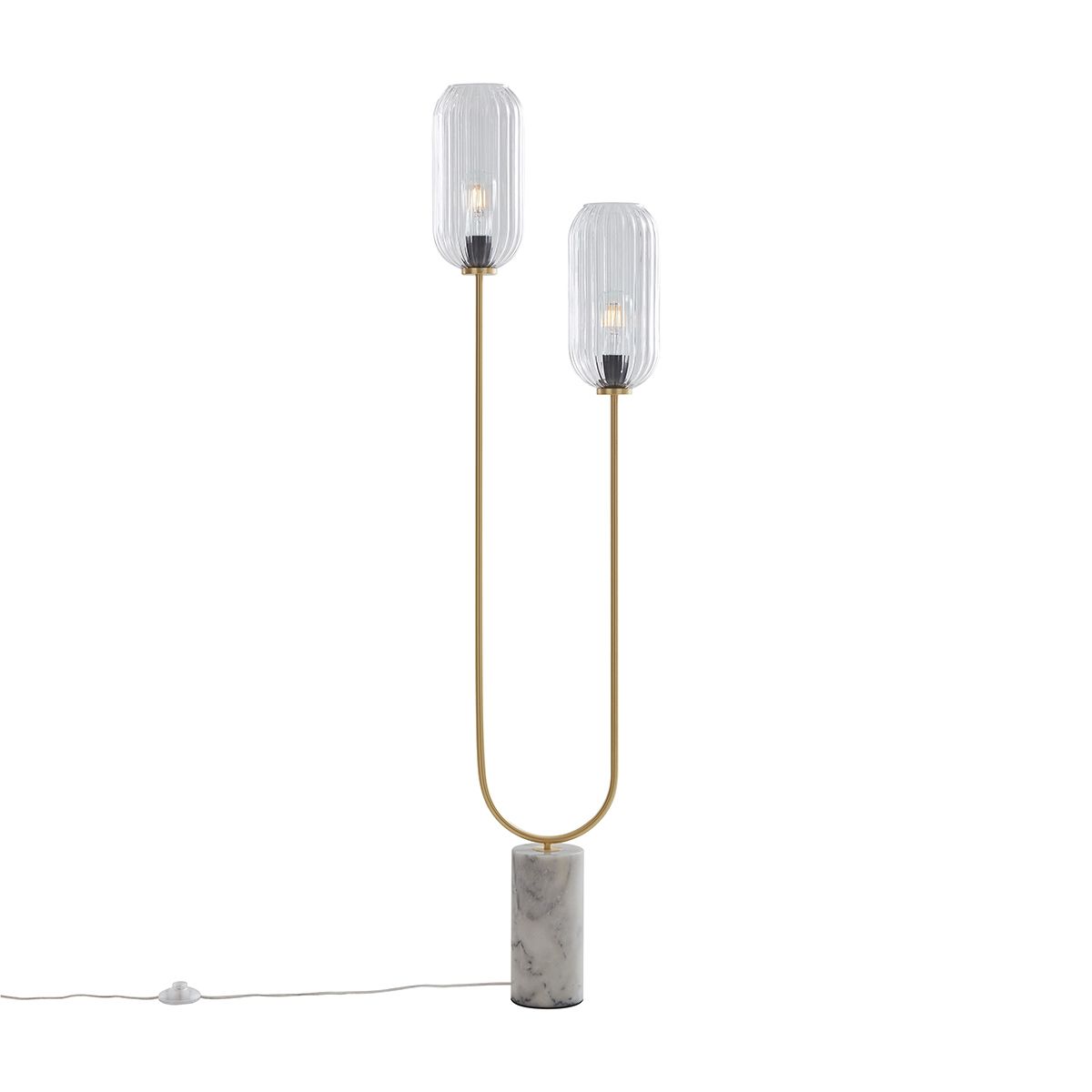 Art Deco vloerlamp messing met helder glas 2-lichts - Rid
