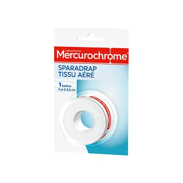 Fita adesiva respirável de tecido com mercurocromo, 5 m x 2,5 cm