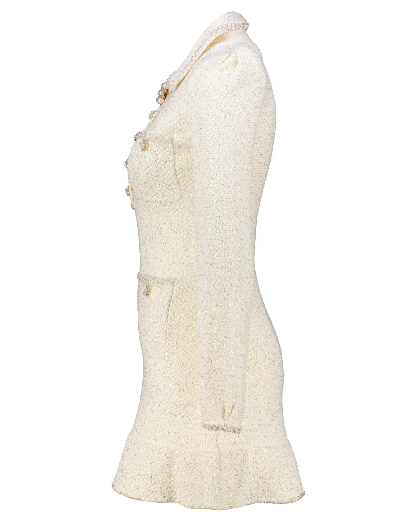 self-portrait| Damen Strickkleid CREAM SEQUIN KNIT PEARL MINI DRESS