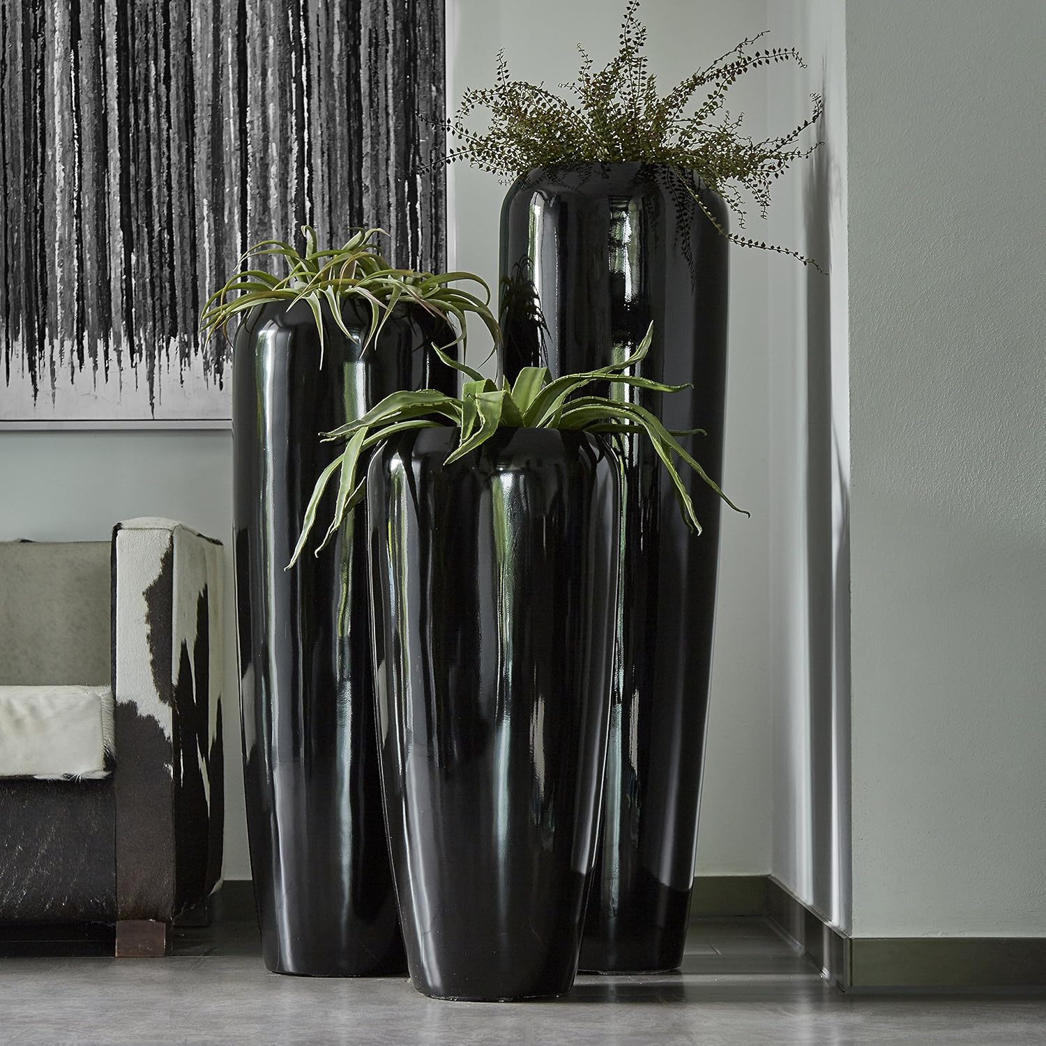 Klocke Dekorationsbedarf Moderne & Hochwertige Pflanzvase/Pflanzkübel – Medium: 100cm - Hochglanz Schwarz - Fiberglas - Mit Einsatz – Indoor & Outdoor – Wetterbeständig & Frostsicher – Vase/Kübel