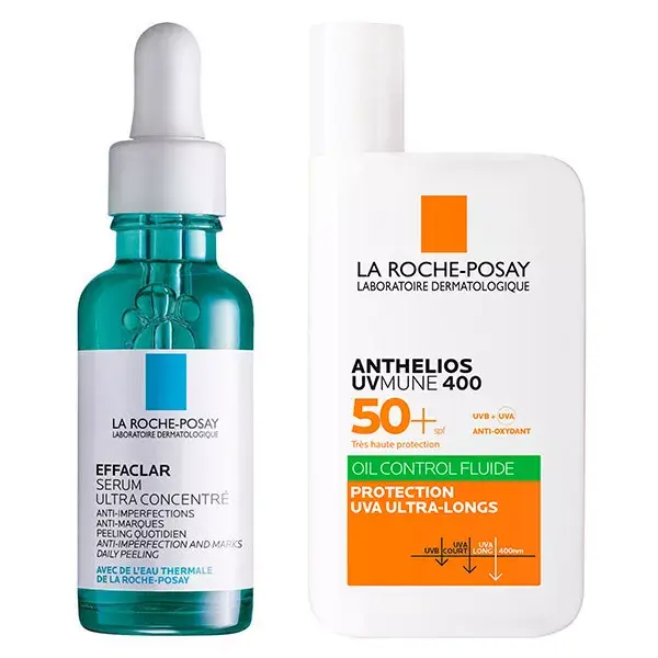 Sérum Anti-Imperfeições Effaclar da La Roche-Posay (30ml) e Protetor Solar Facial Anthelios UVMune 400 Oil Control FPS 50+ (50ml)