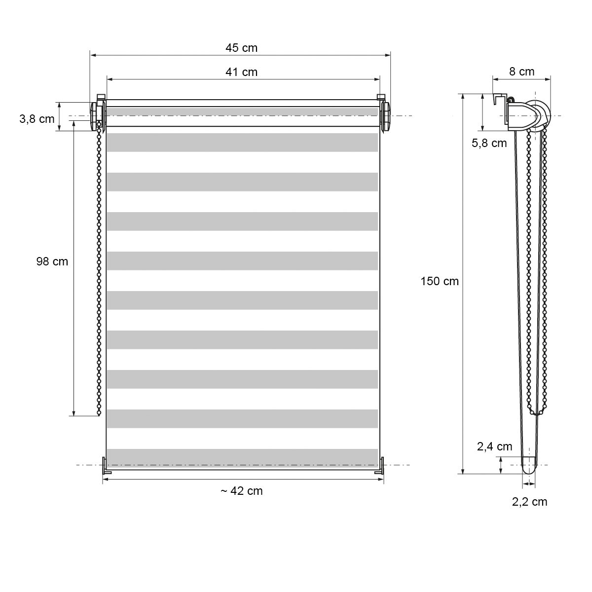 ECD Germany Dubbel Rolgordijn, Klembaar, Geen Boren Nodig, 45 x 150 cm, Lichtgrijs, Doorschijnend en Verduisterend, Duo Rolgordijn voor Ramen en Deuren, Raam Rolgordijn, Zijtrek Rolgordijn, Klem Rolgordijn, Zonwerend Rolgordijn, Zebra Rolgordijn