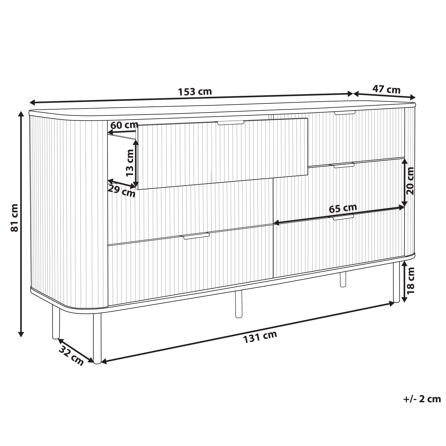 Beliani - BRADLEY - Dressoir - Lichthout|Zwart - MDf