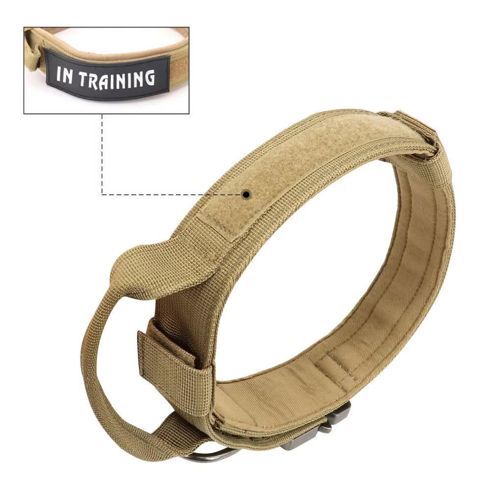 (Gr. L) 40-50cm Taktisches Hunde Halsband Verstellbares Haustier Accessoire mit Kontrollgriff - Khaki