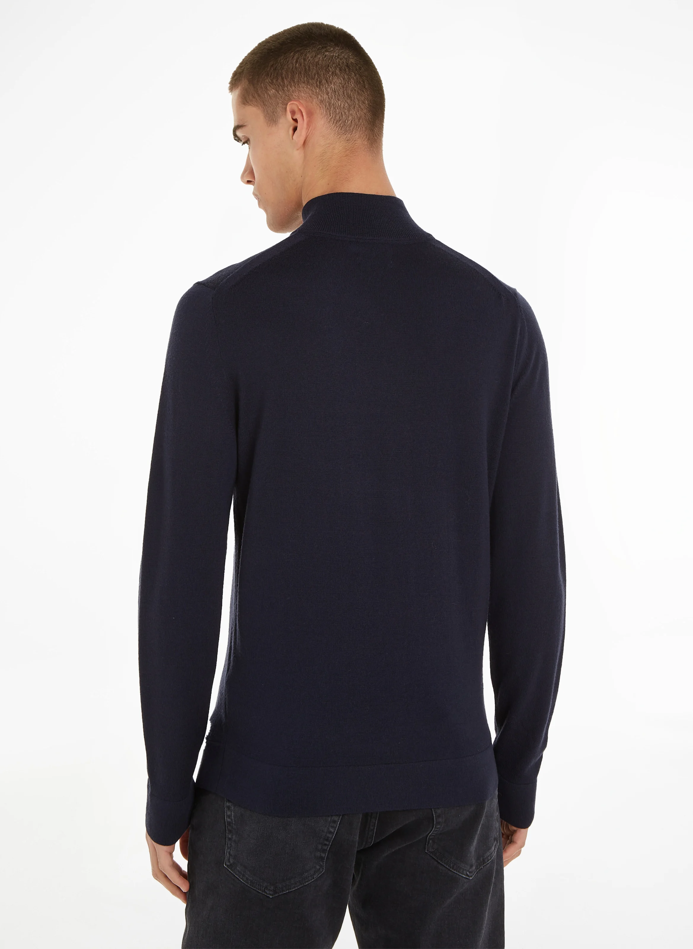Pull col montant regular-fit brodé en laine | Bleu