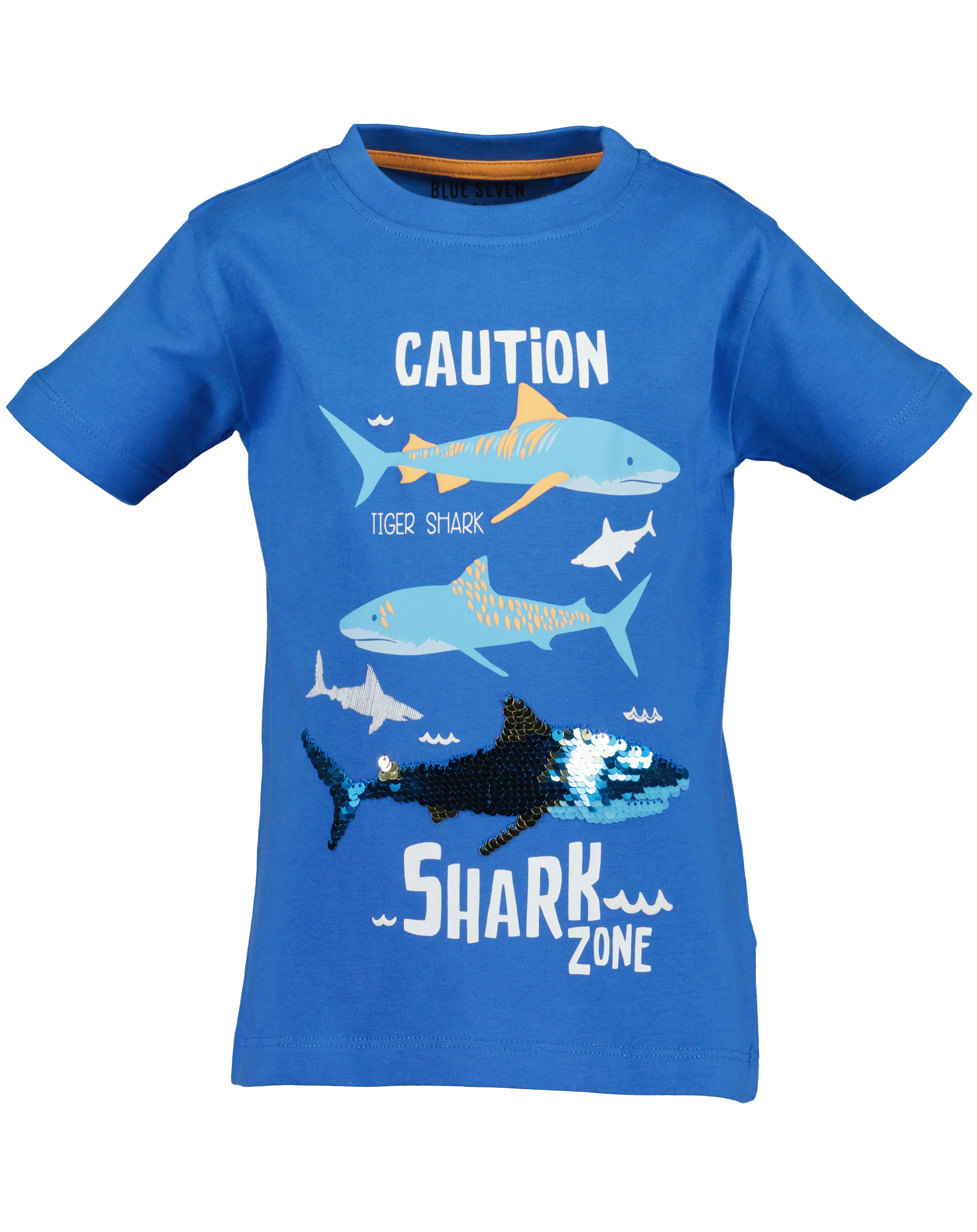 T-Shirt CAUTION in blau