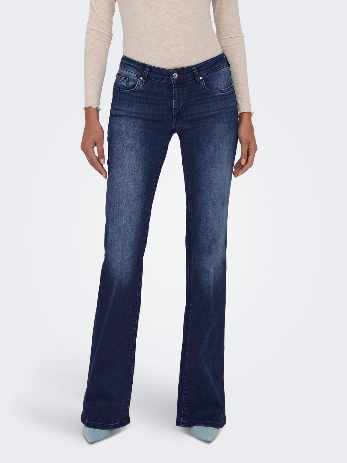 ONLTIGER Niedrige Taille Weiter Beinschnitt Jeans Dark Blue Denim