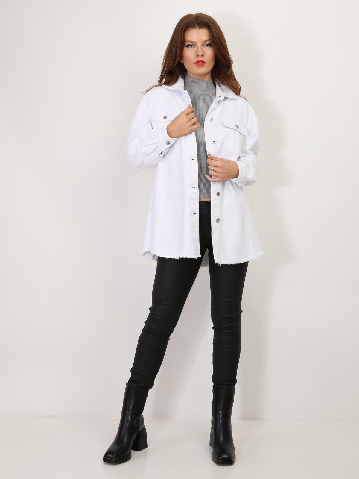 Surchemise oversize en denim- Blanc