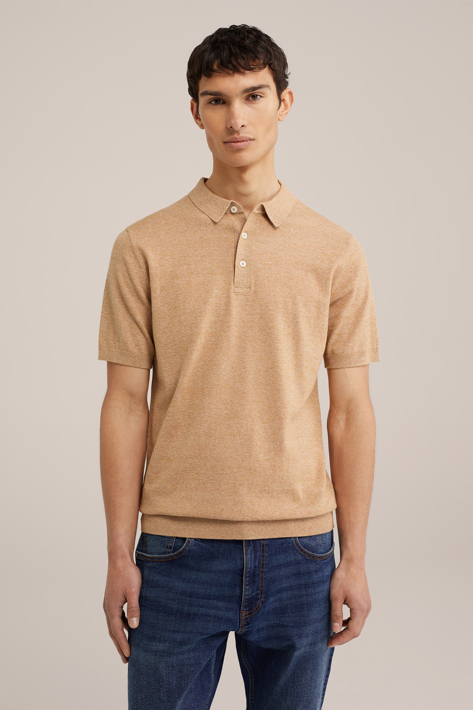 fijngebreide polo WE Fashion Lichtbruin