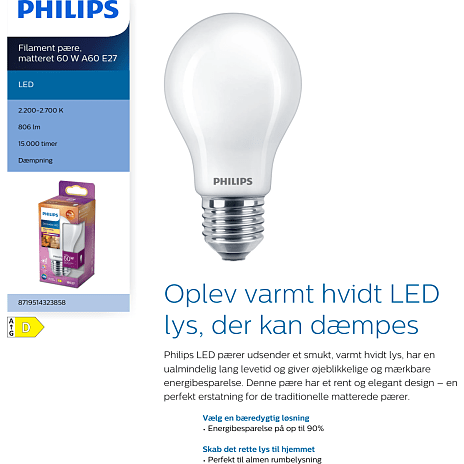 Philips LED kronepære 60W - dæmpbar