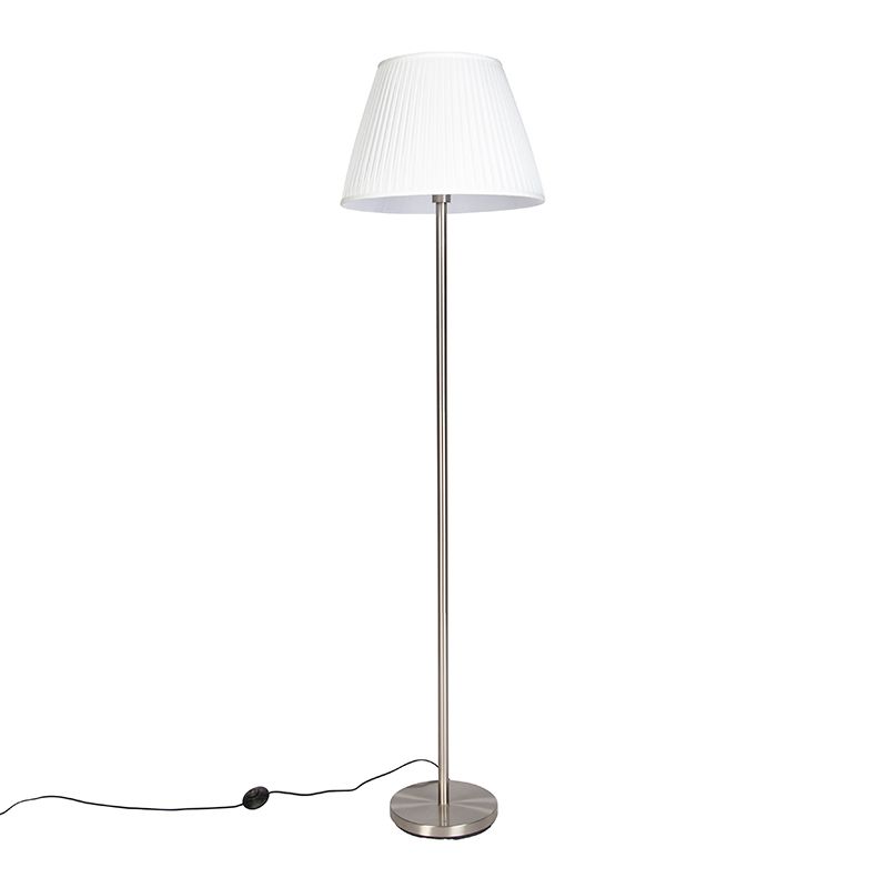 Moderne vloerlamp staal met witte plisse kap 45 cm - Simplo