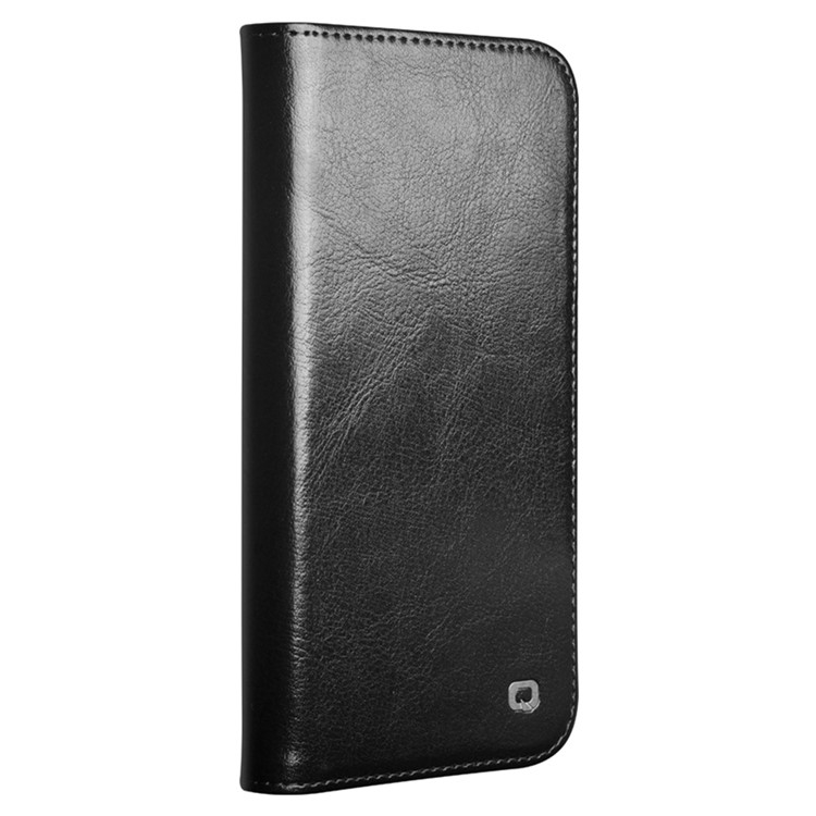 iPhone 16e Echtleder Tasche Flip Cover mit Kartenfächer - Schwarz