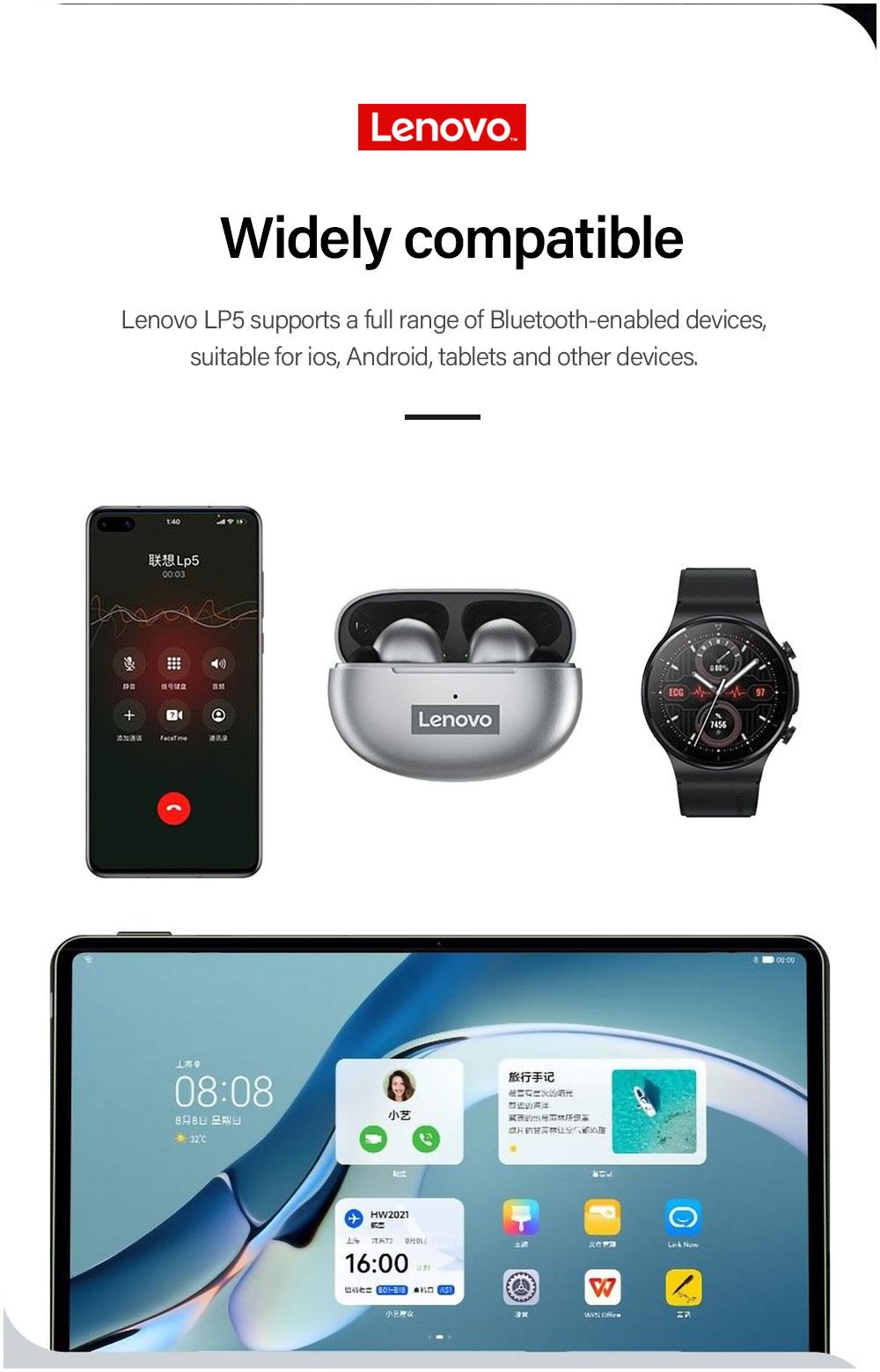 Lenovo LP5 Bluetooth-Kopfhörer Weiß