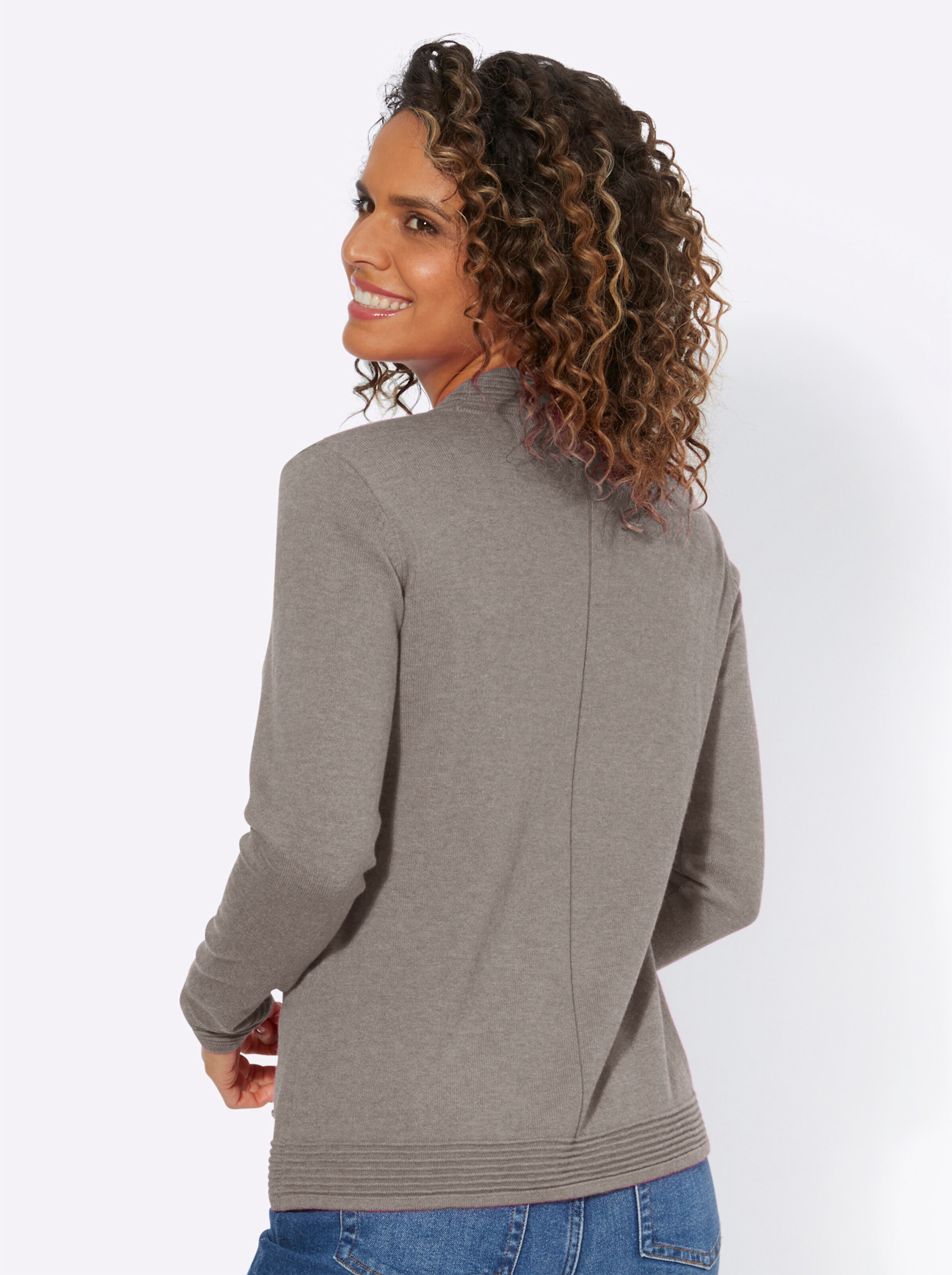 Stehkragen-Pullover in taupe-meliert