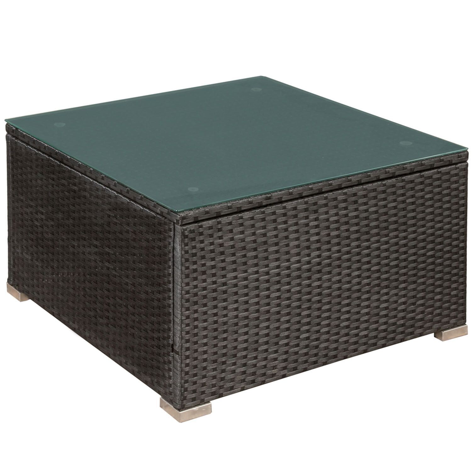 Juskys Polyrattan Lounge Nassau schwarz für 5 Personen mit Ecksofa & Tisch – Bezüge Dunkelgrau