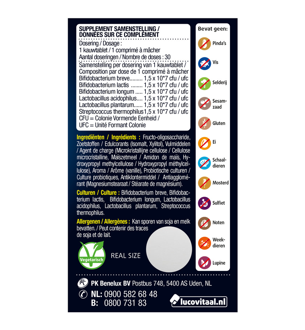 Lucovitaal Probiotica Mix 6 Bacteriestammen (30 kauwtabletten)