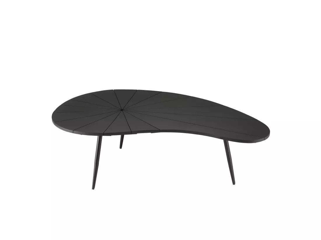 JAMES - Table basse ovoïde plateau texturé noir mat pieds en fer noir