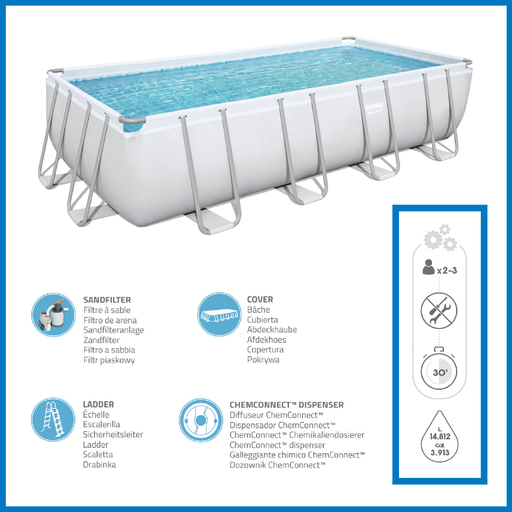 Kit para Piscina Retangular Bestway Power Steel 549x274x122 cm com Acessórios e Limpador de Piscina