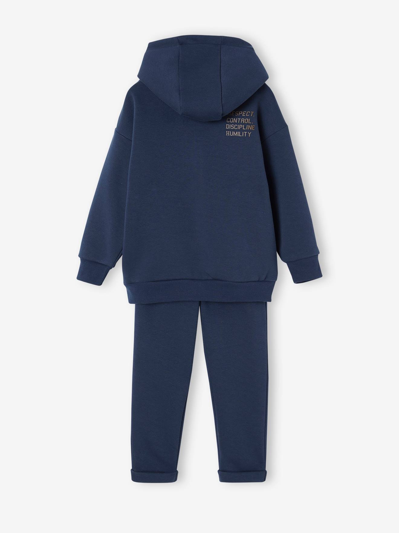 Conjunto de agasalho azul escuro para menino: moletom com capuz + calça de moletom