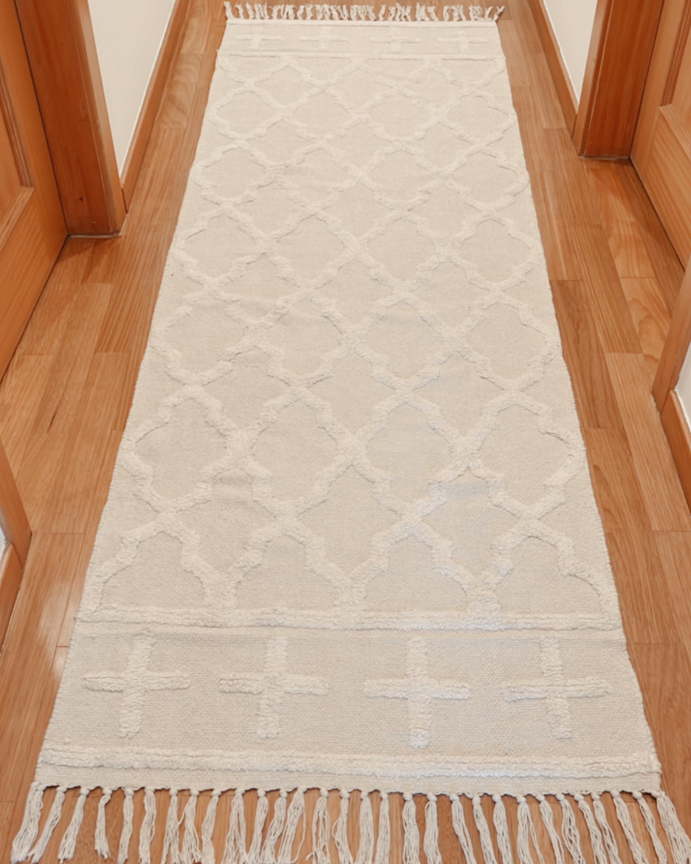 Vloerkleed TOZLU Beige 80 x 230 cm Katoen