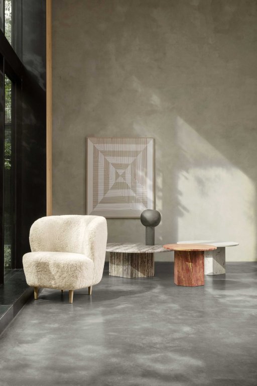 Gubi Epic salontafel Ø60 Burnt Red Travertine