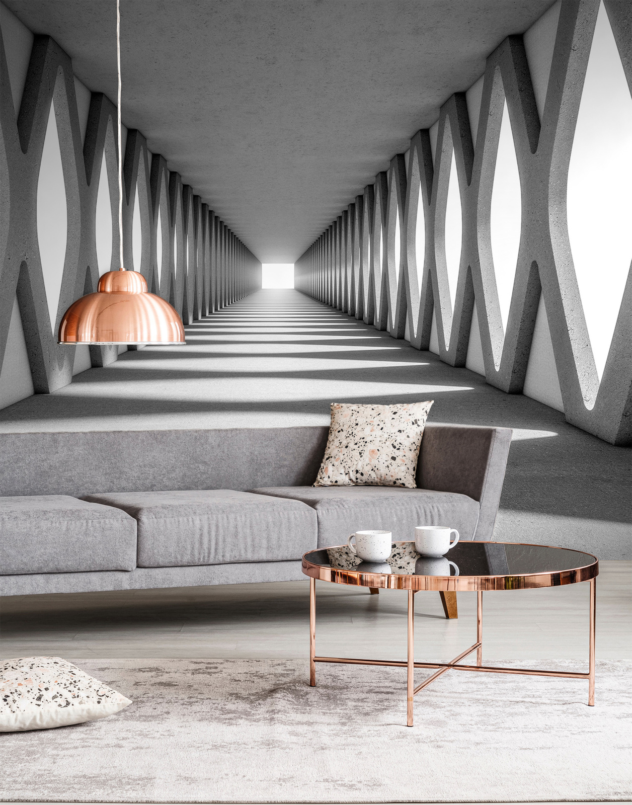 Fototapete DESIGNWALLS - 3D-Motiv - grau-weiß - 2,55 Meter